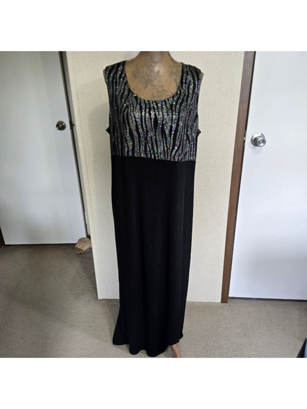 Onyx Nite XLSleeveless Maxi Dress Black Glitter Zebra Patterned Top Made In USA